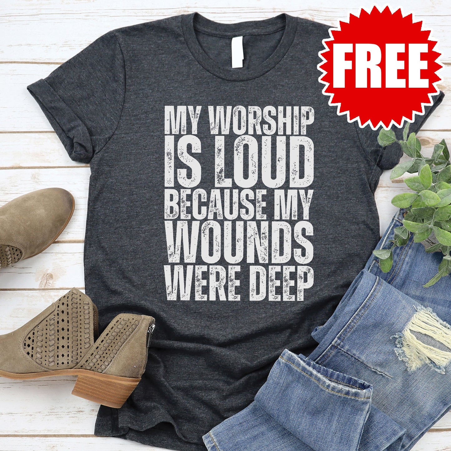 My Worship is Loud Tee - Heather Charcoal - 0