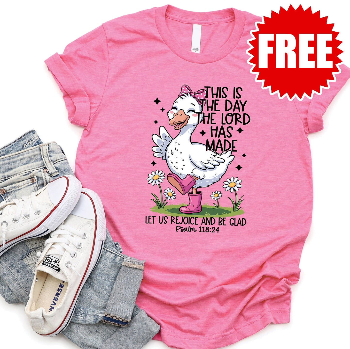 This is the Day the Lord has Made Goose Tee - Heather Charity Pink - 0