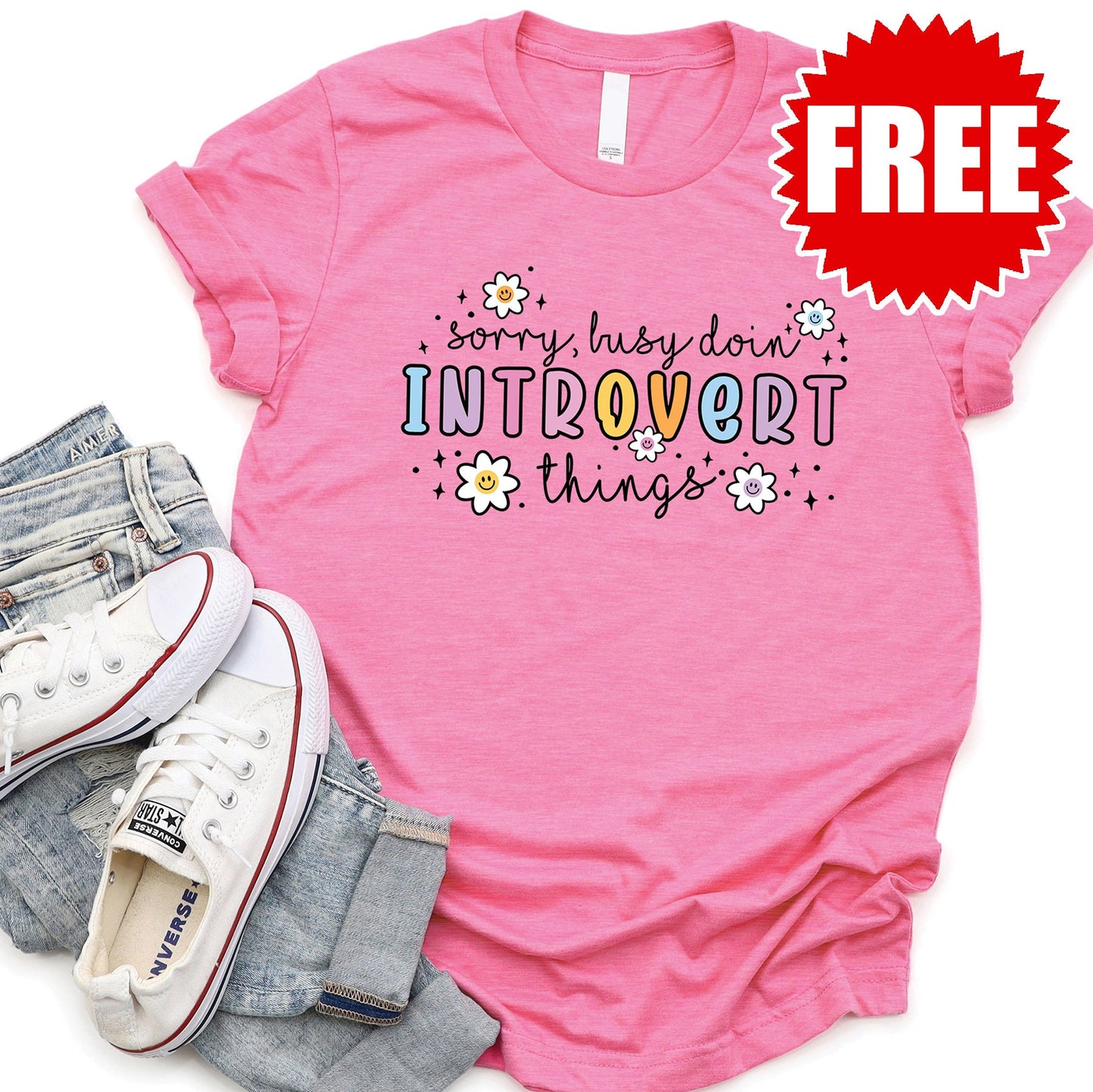Introvert Things Tee - Heather Charity Pink - 0