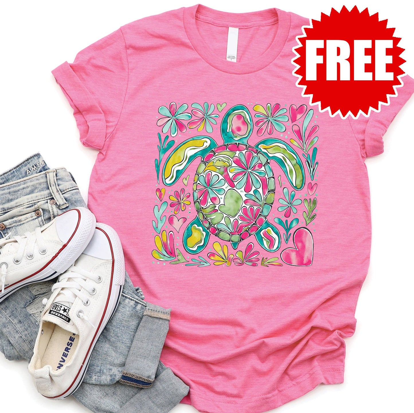 Turtle Floral Tee - Heather Charity Pink - 0