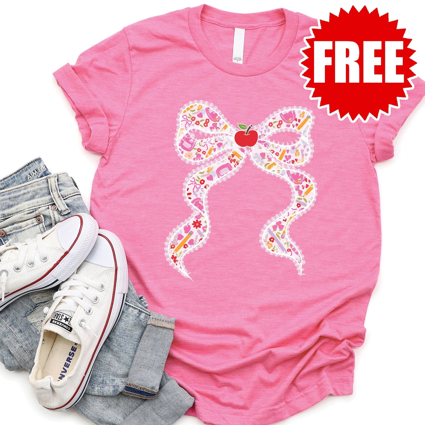 Pink Bow Tee - Heather Charity Pink - 0