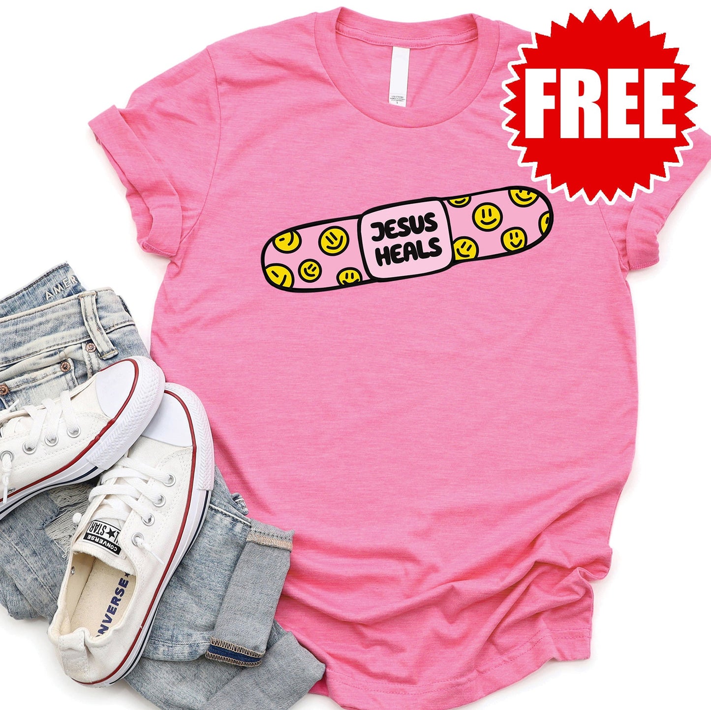 Jesus Heals Tee - Heather Charity Pink - 0