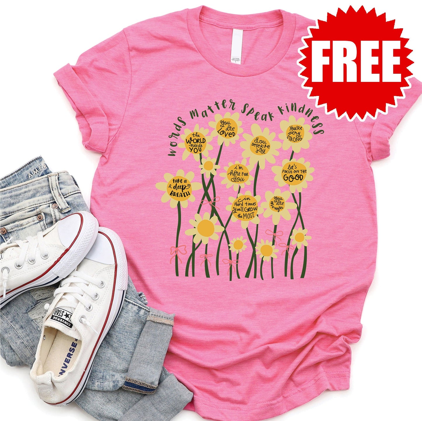 Words Matter Speak Kindness Tee - Heather Charity Pink - 0