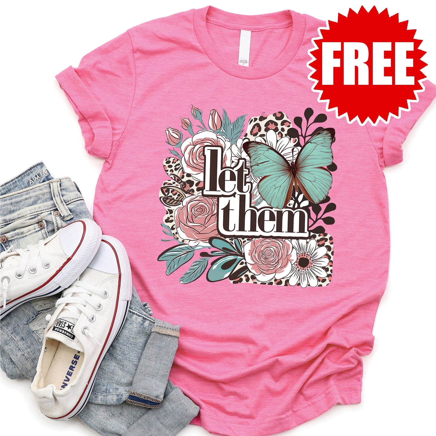 Let Them Butterfly Tee - Heather Charity Pink - 0