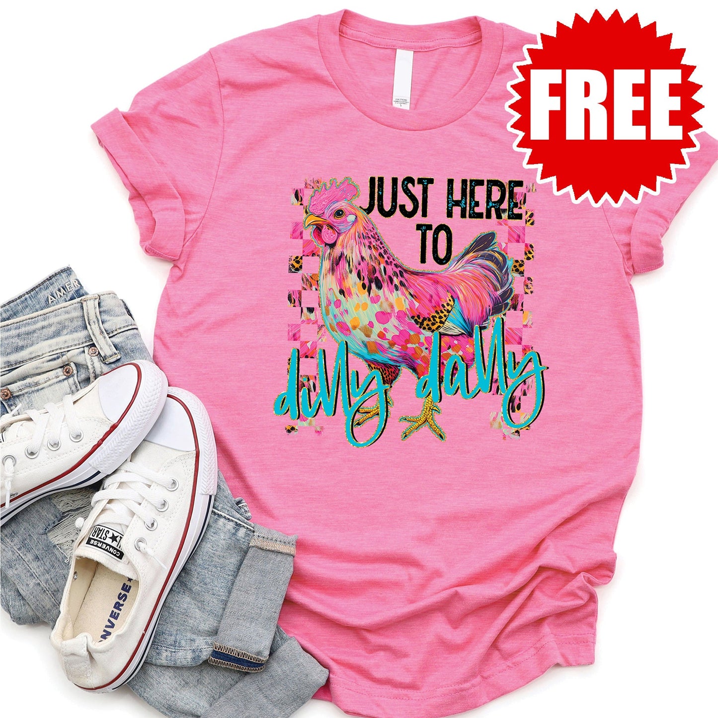 Dilly Dally Chicken Tee - Heather Charity Pink - 0