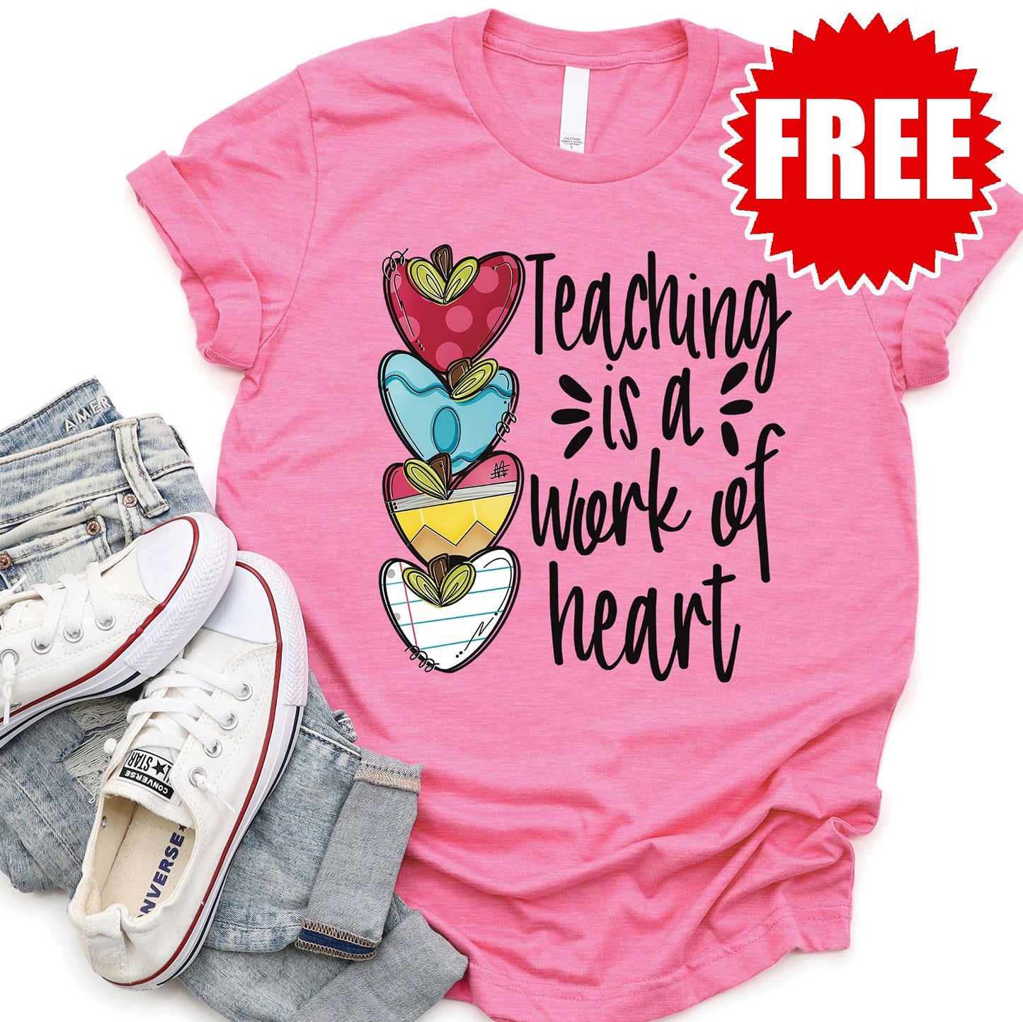 Teaching is a Work of Heart Tee - Heather Charity Pink - 0