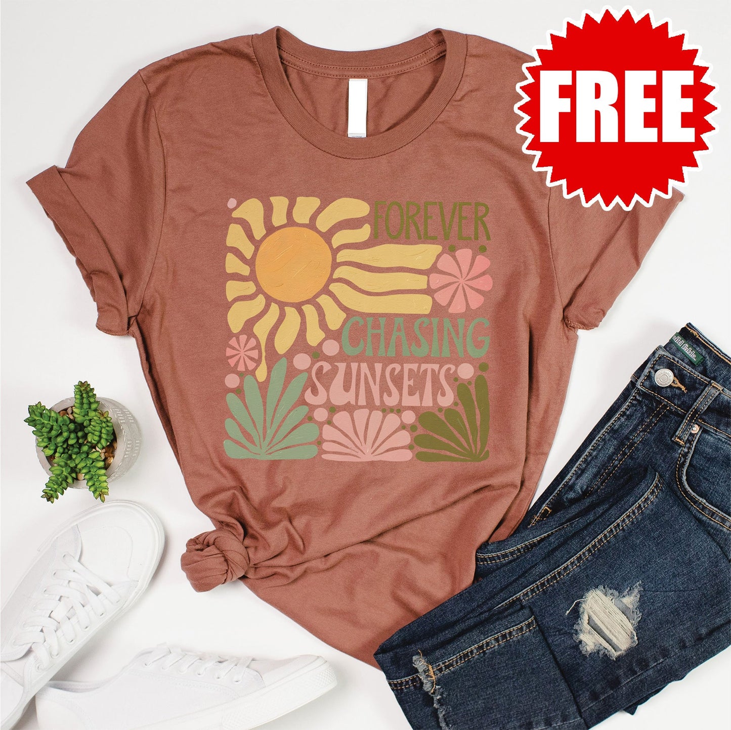 Forever Chasing Sunsets Tee - Heather Chestnut - 0