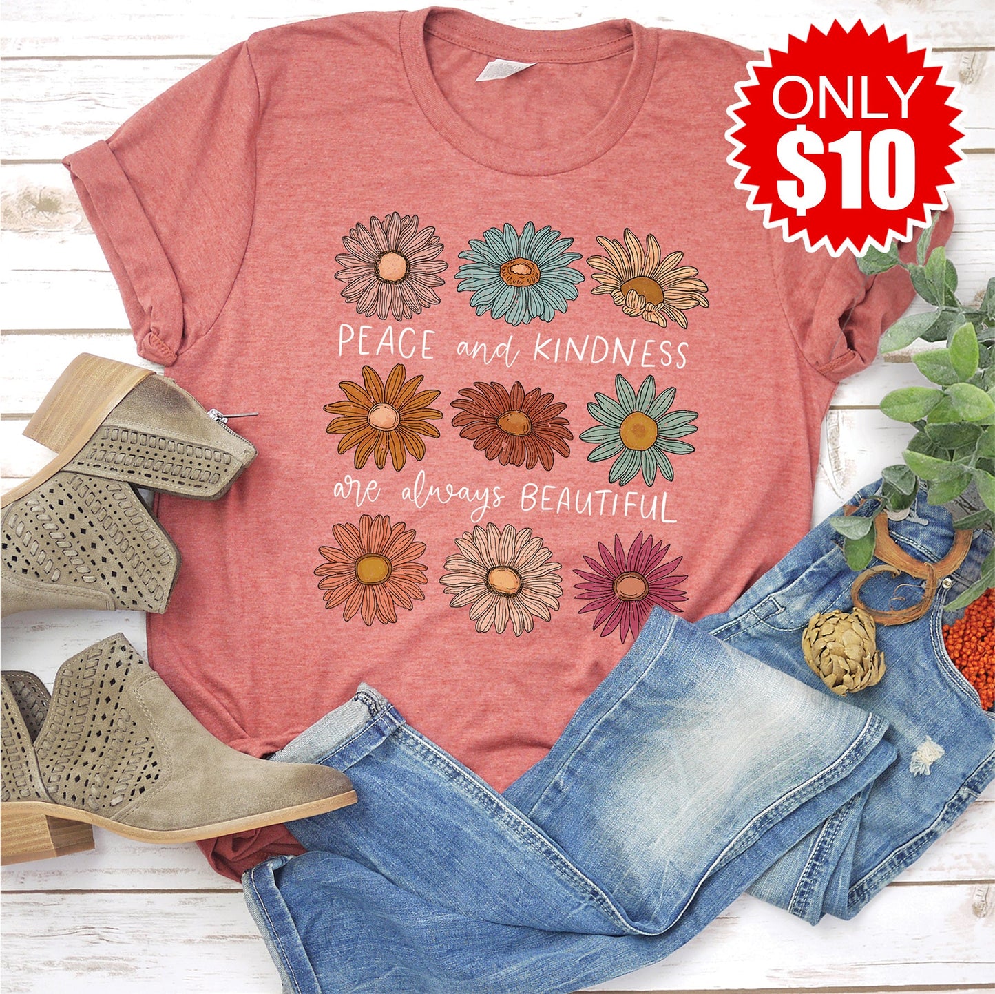 Peace And Kindness Tee - Heather Clay