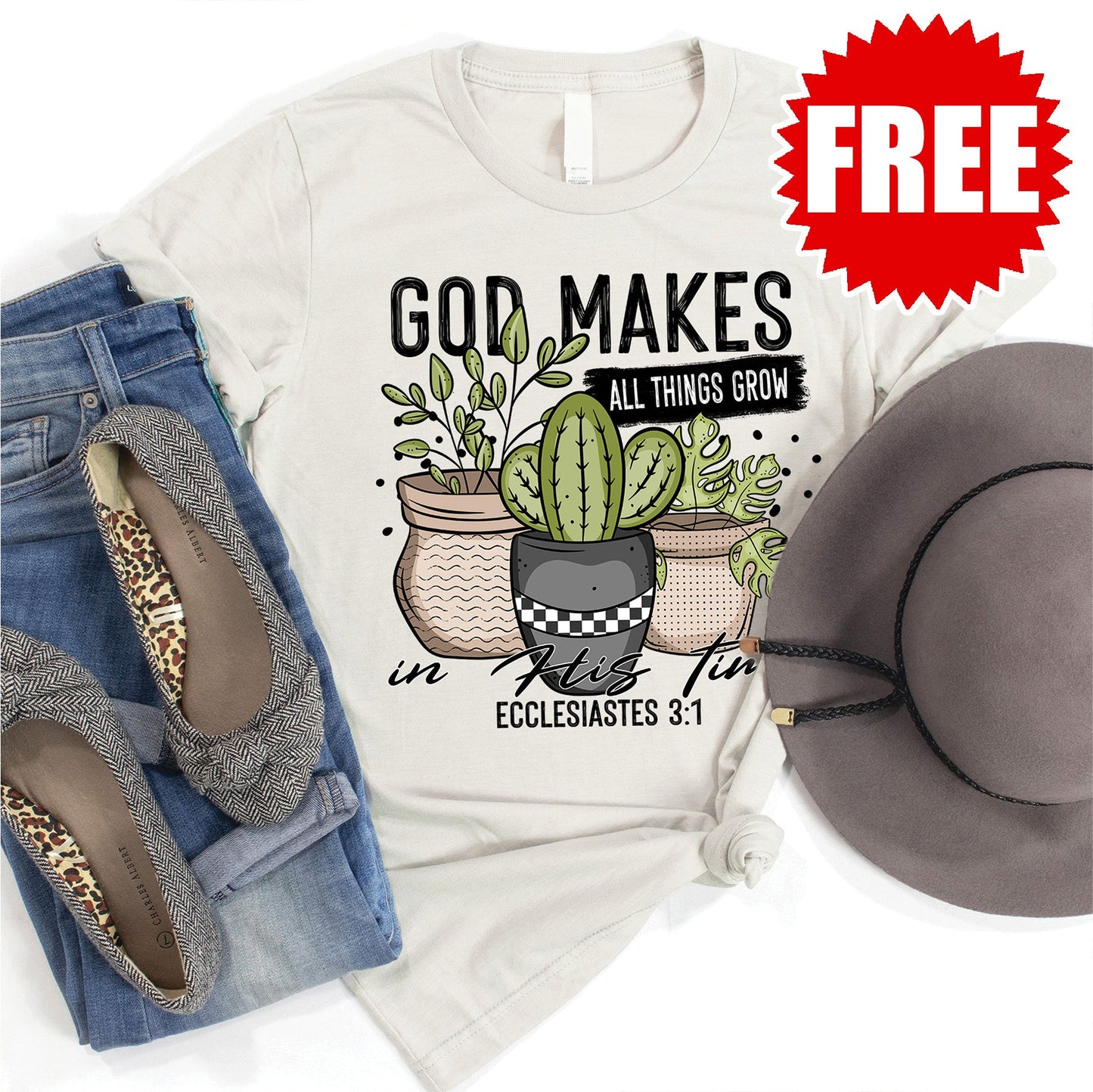 God Makes All Things Grow Tee - Heather Coconut - 0