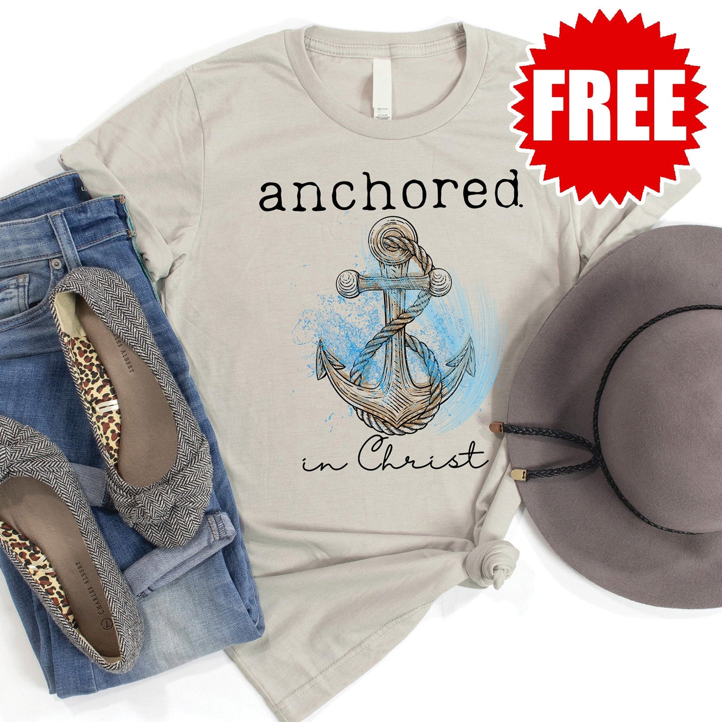 Anchored in Christ Tee - Heather Toasted Coconut - 0