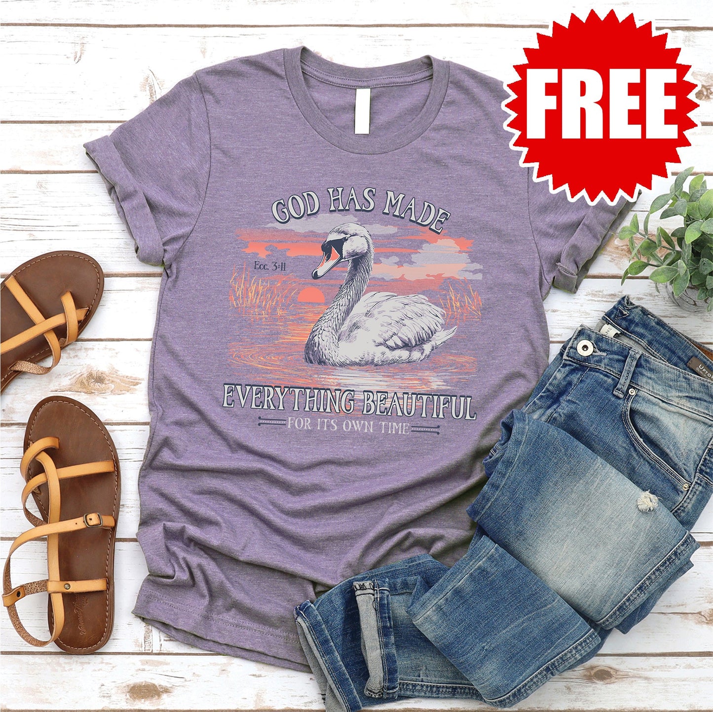 Beautiful Time Swan Tee - Heather Deep Purple - 0