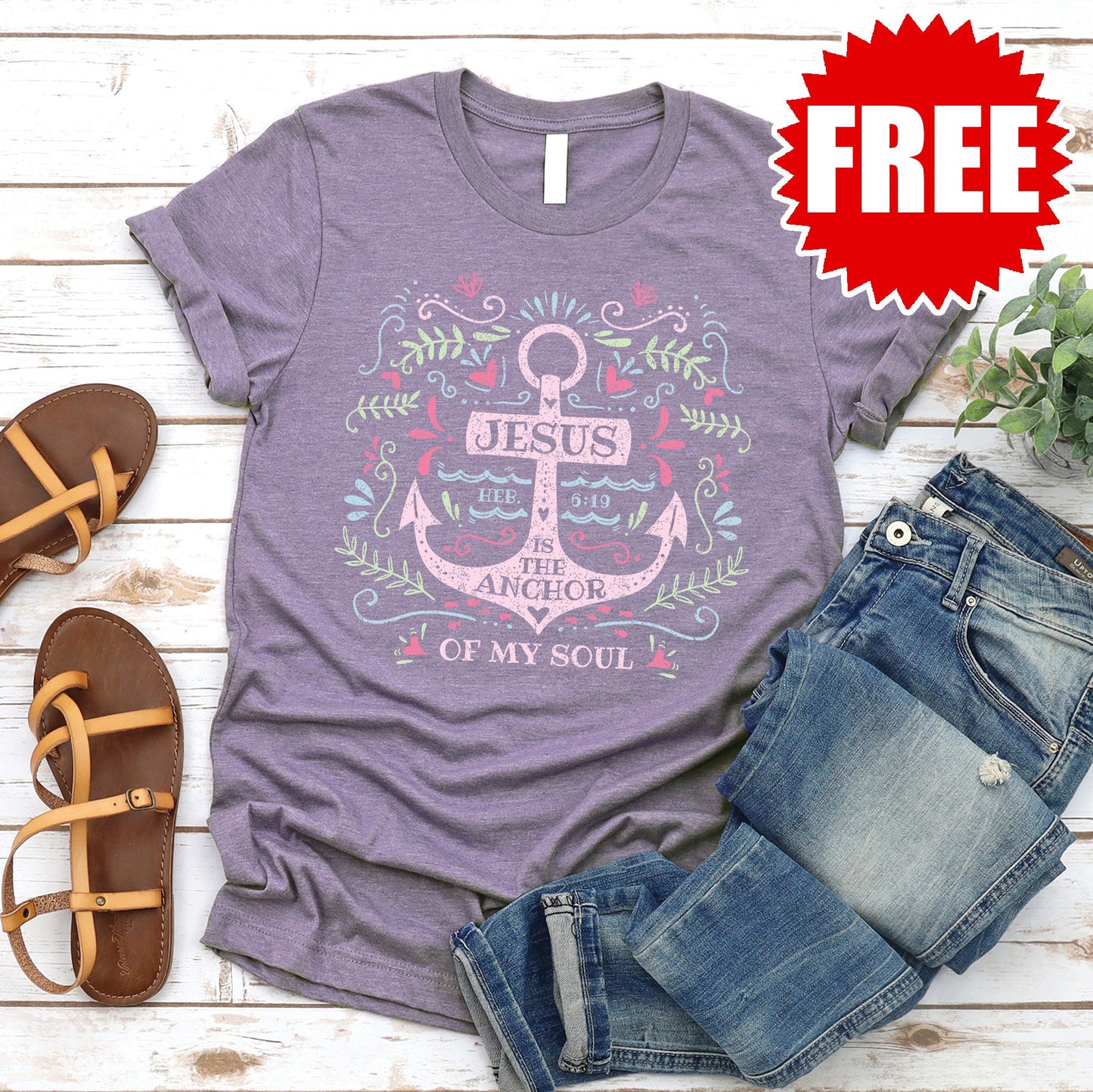 Jesus Anchor Tee - Heather Deep Purple - 0