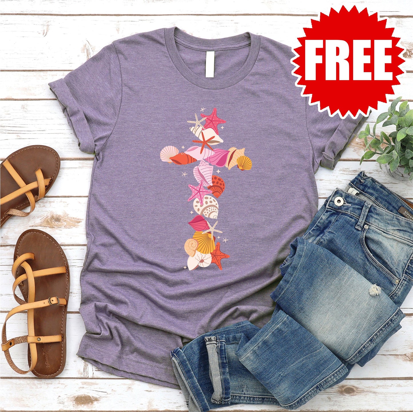 Shell Cross Tee - Heather Deep Purple - 0