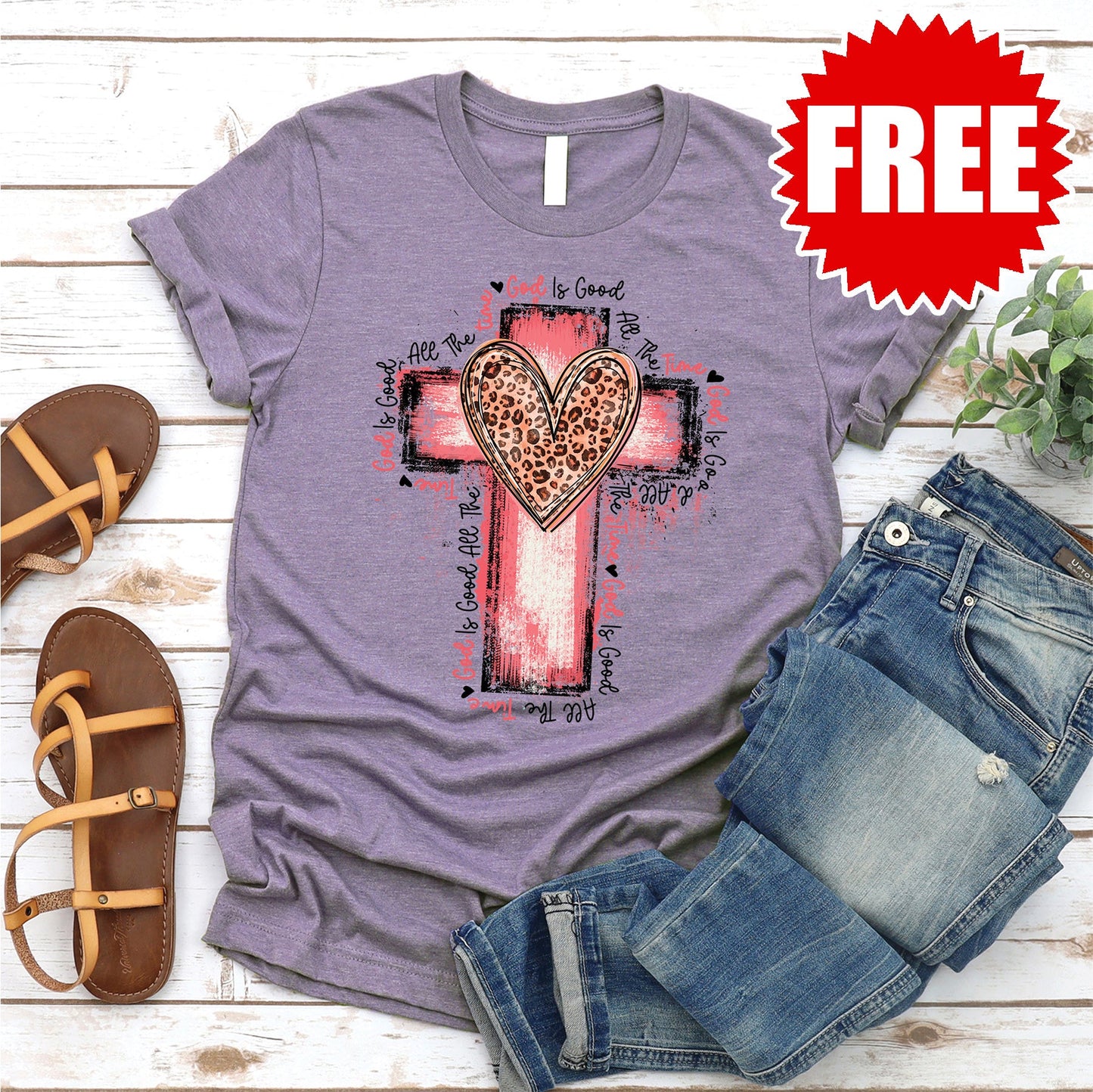 God is Good All The Time Tee - Heather Deep Purple - FREE