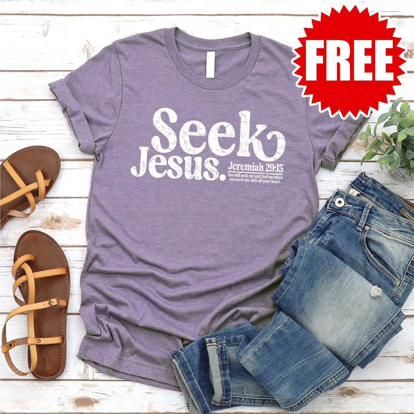 Seek Jesus Tee - Heather Deep Purple - FREE