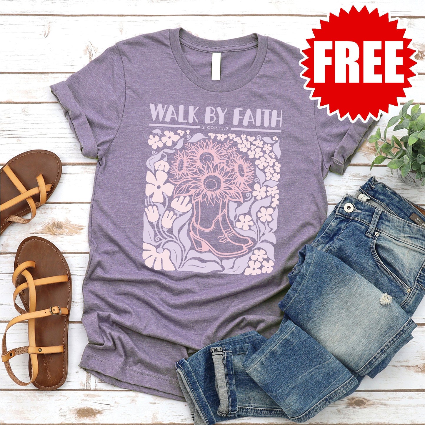 Walk By Faith Tee - Heather Deep Purple - 0