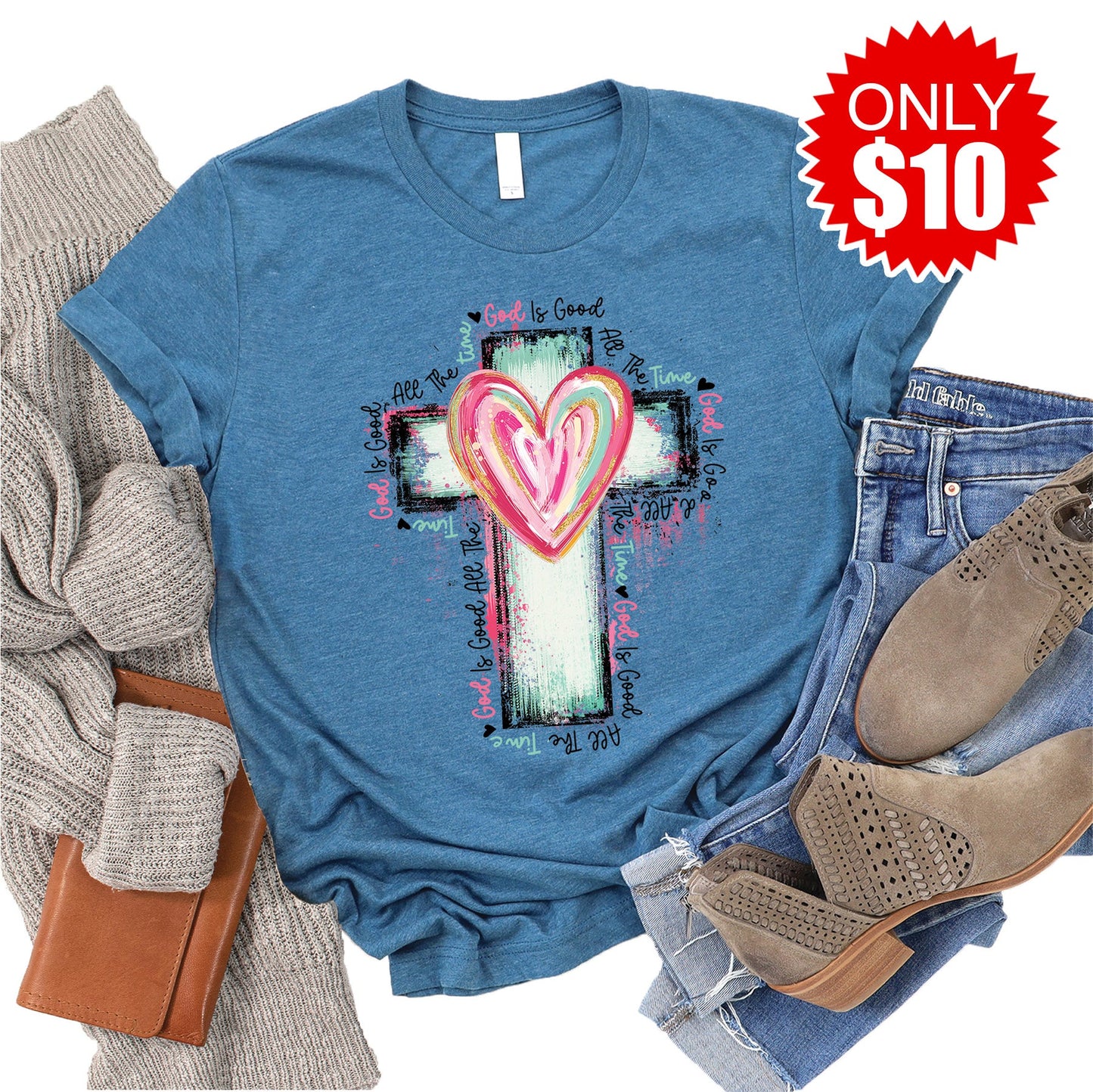 God Is Good All The Time Tee - Heather Deep Teal