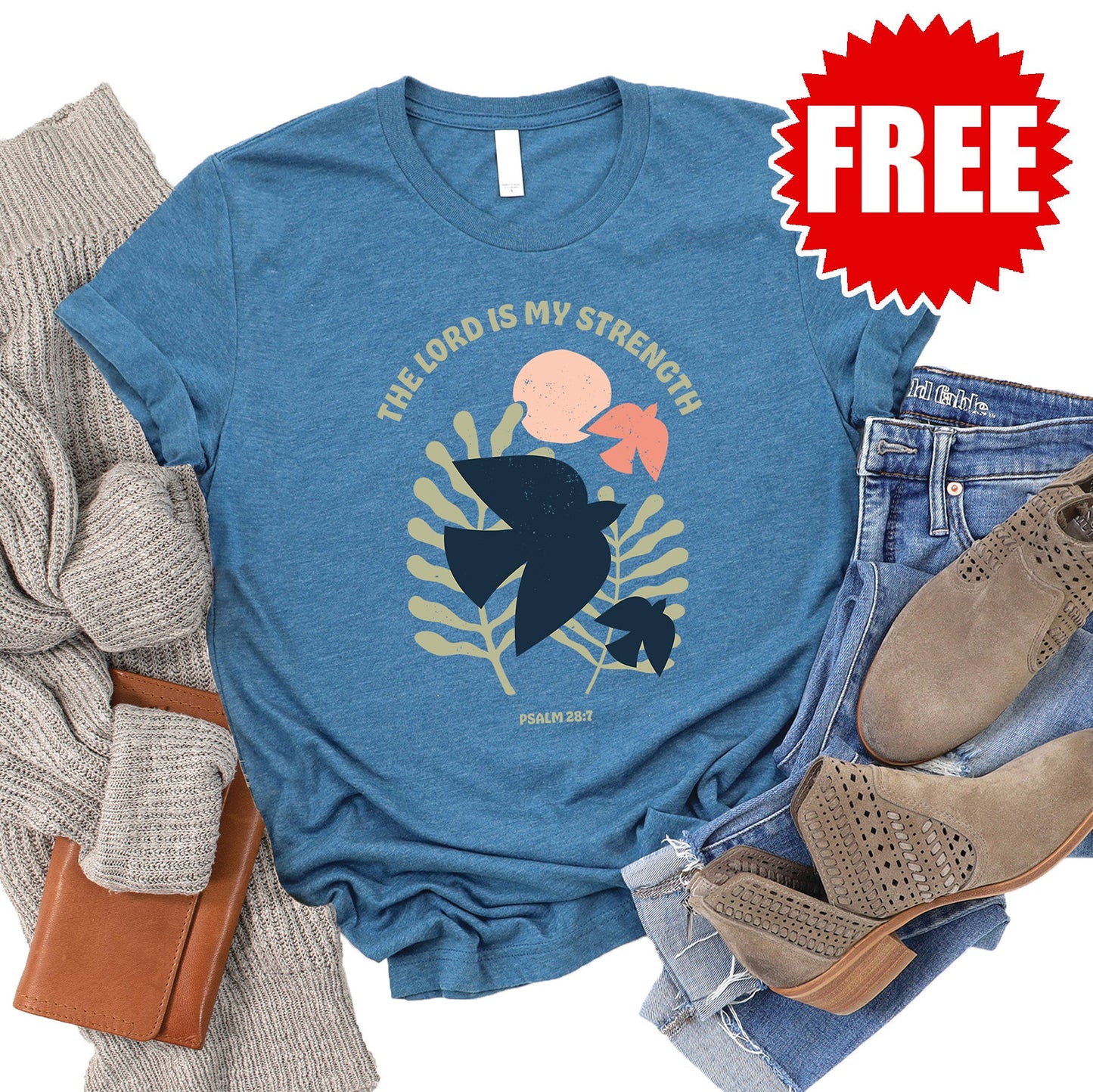 The Lord Is My Strength Tee - Heather Deep Teal Style001