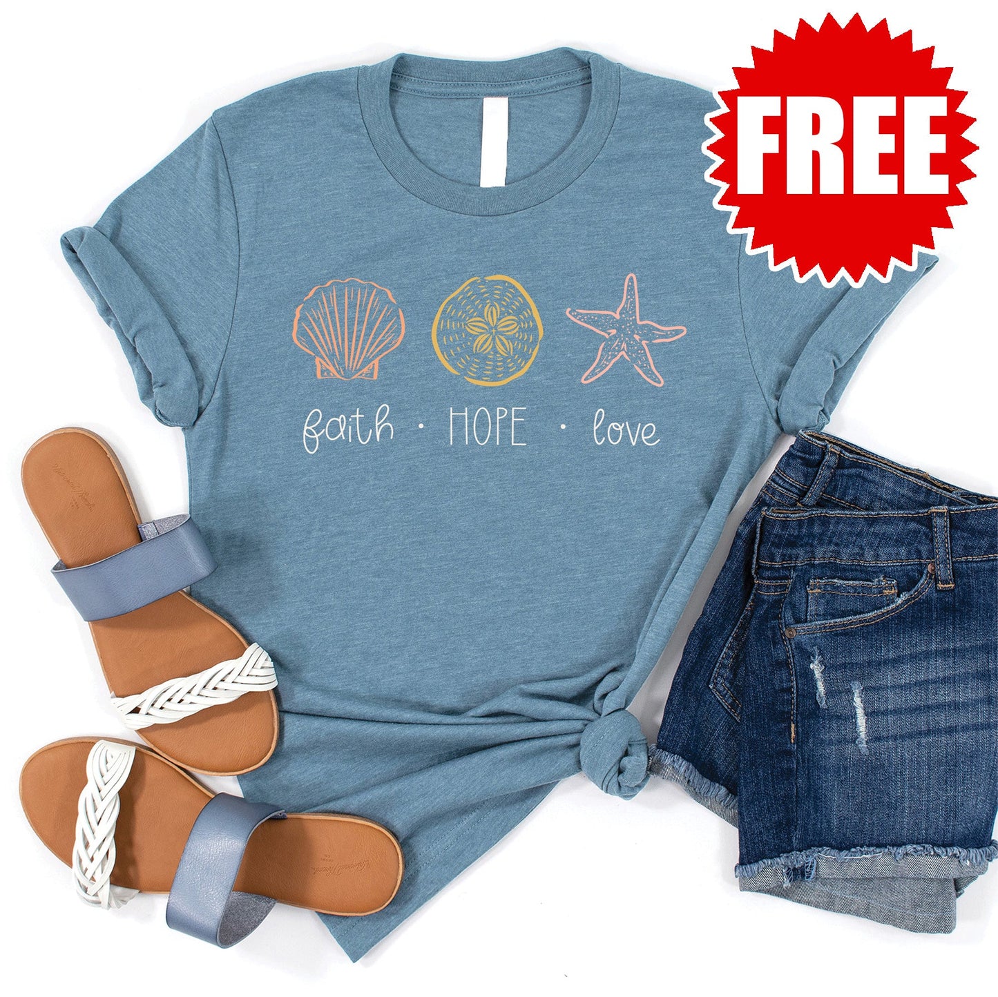 Faith Hope Love Tee - Heather Denim - FREE
