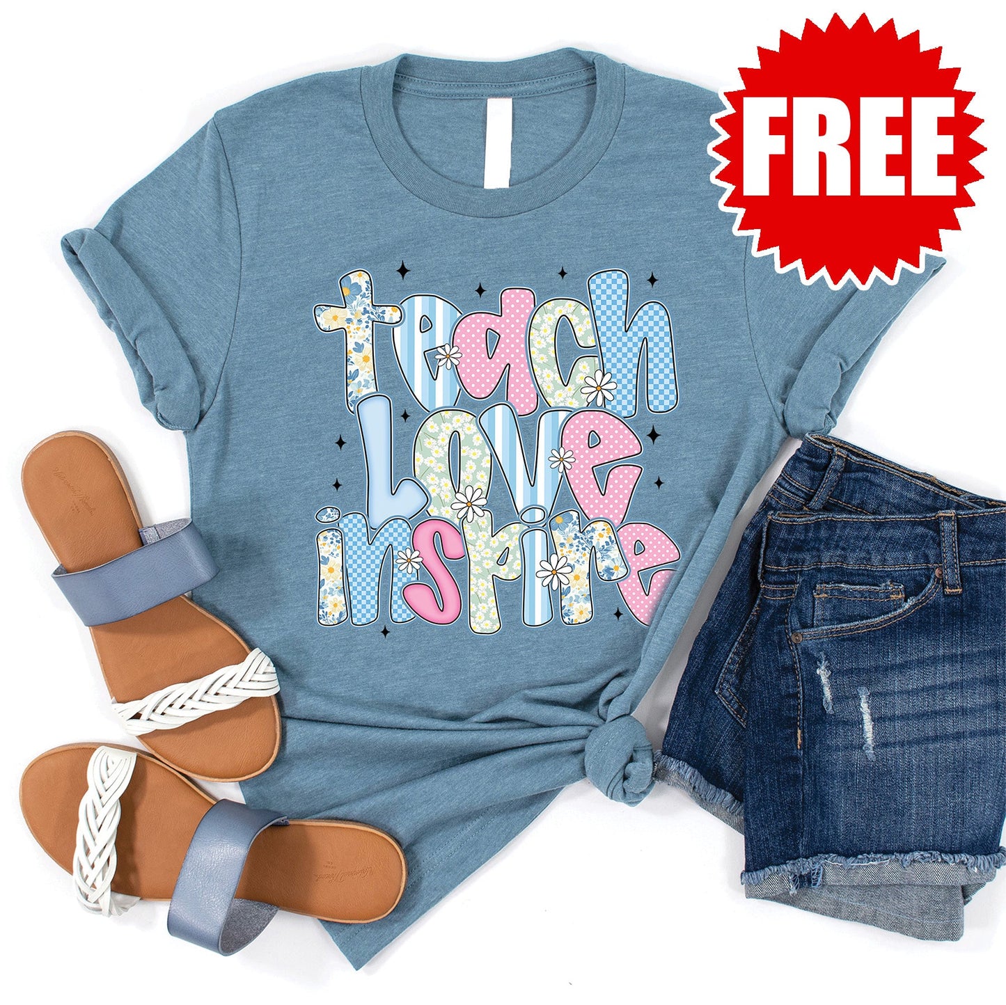 Teach Love Inspire Tee - Heather Denim - 0