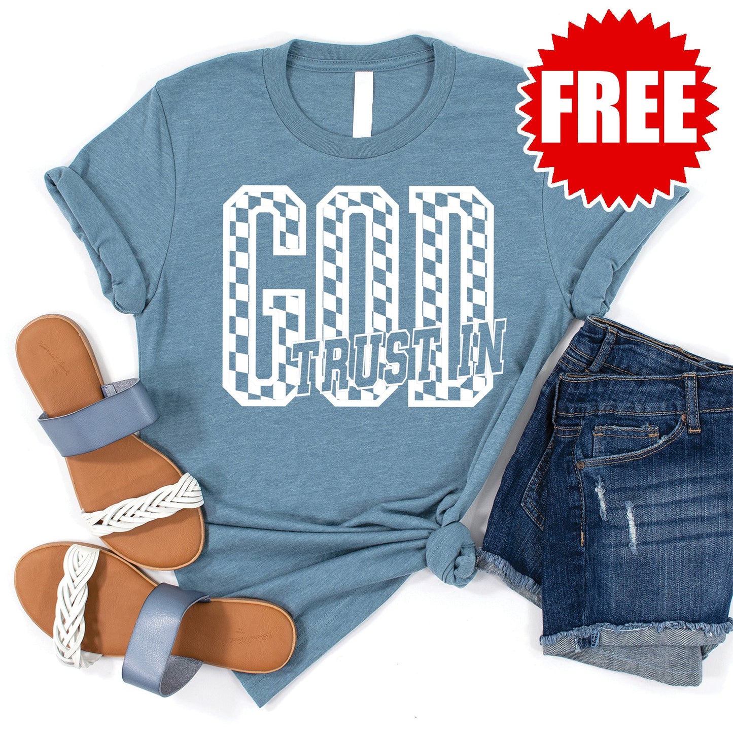 Trust In God Tee - Heather Denim - FREE