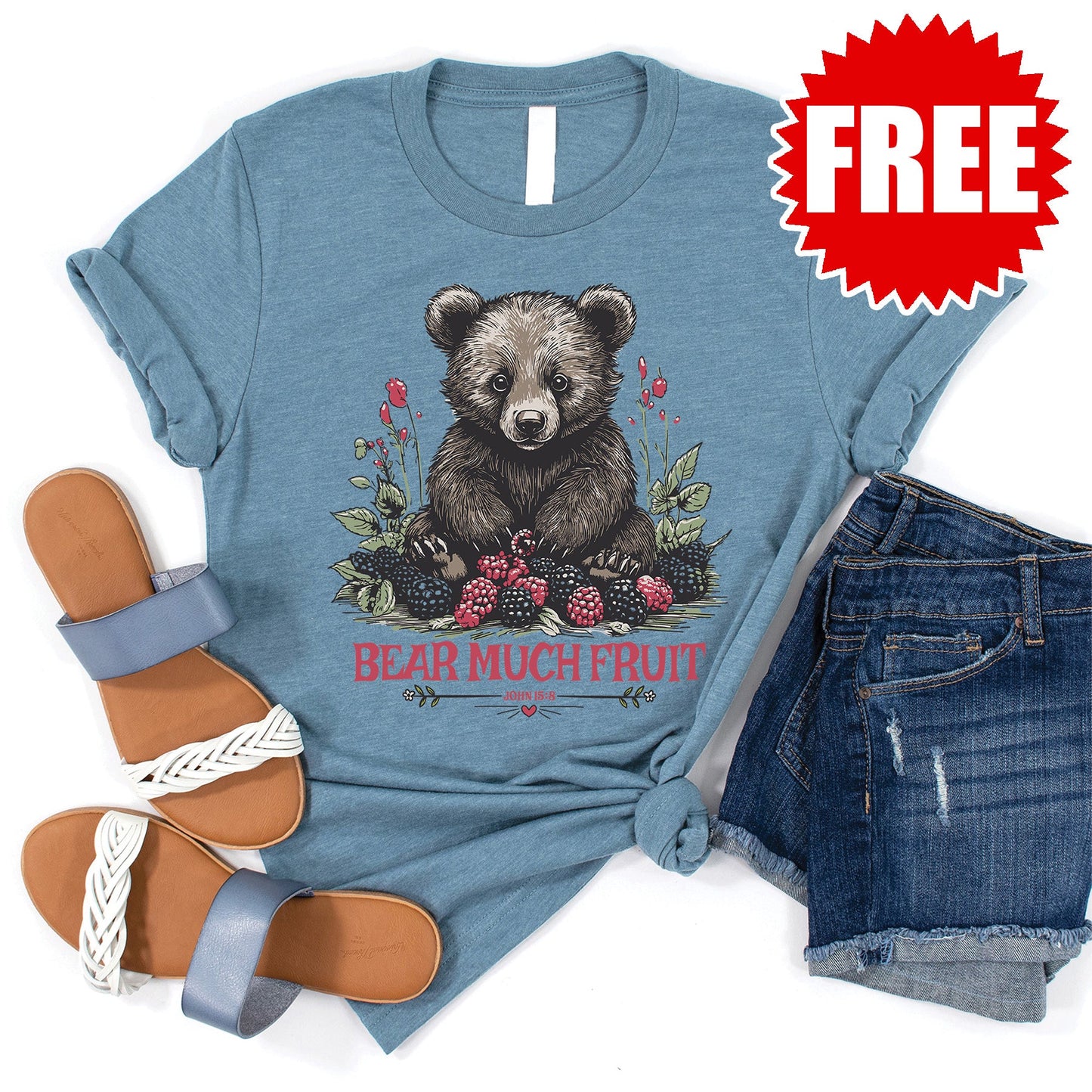 Bear Much Fruit Tee - Heather Denim - 0