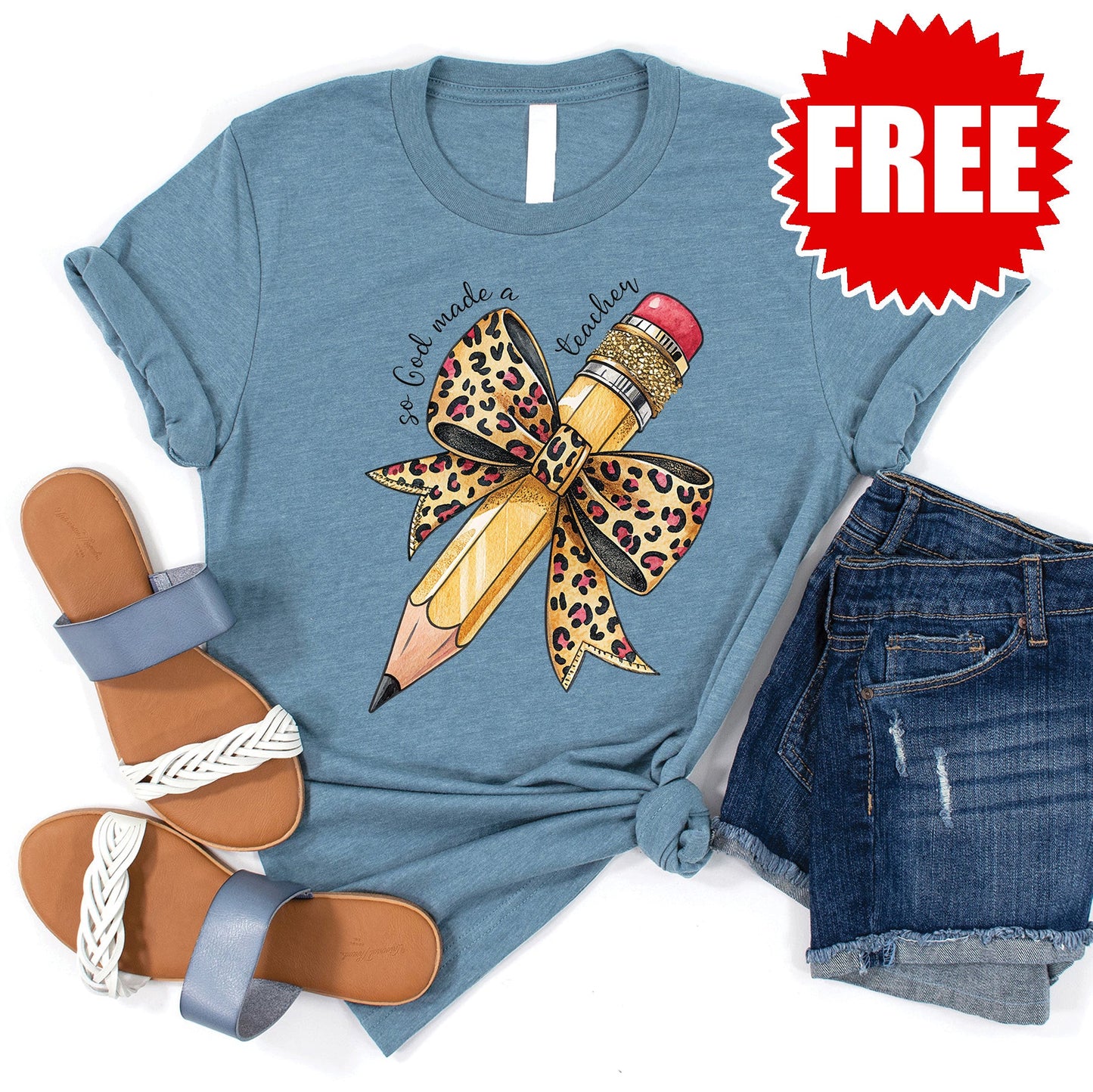 So God Made a Teacher Tee - Heather Denim - 0
