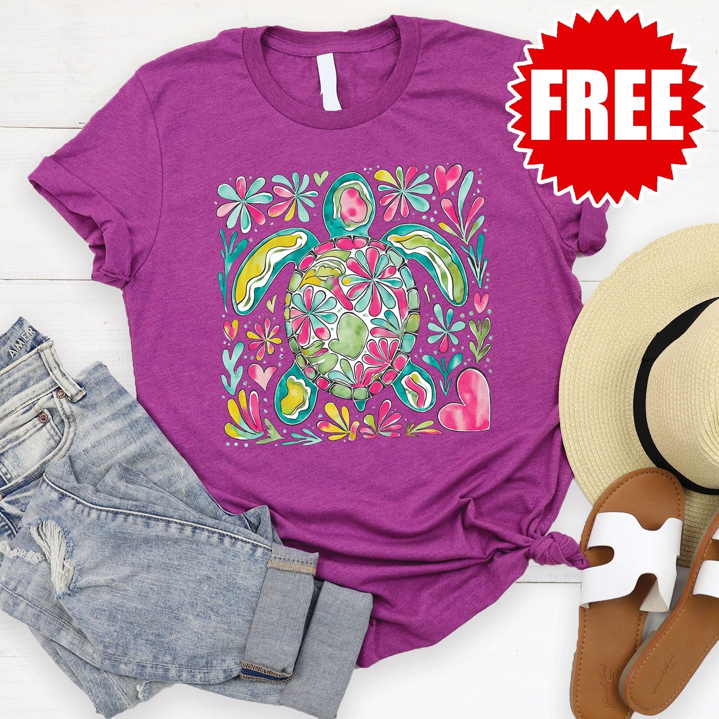 Turtle Floral Tee - Heather Dragonfruit - 0