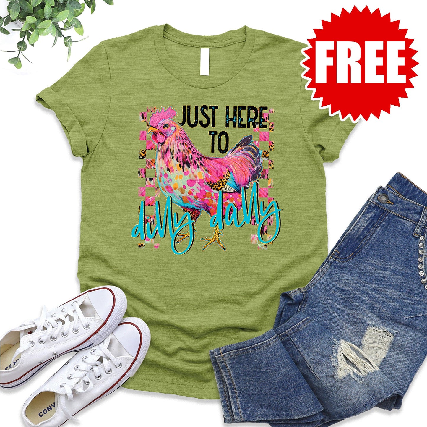Dilly Dally Chicken Tee - Heather Fern - 0