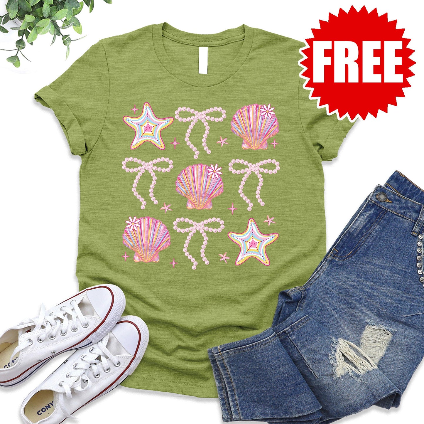 Shells and Ribbons Tee - Heather Fern - 0