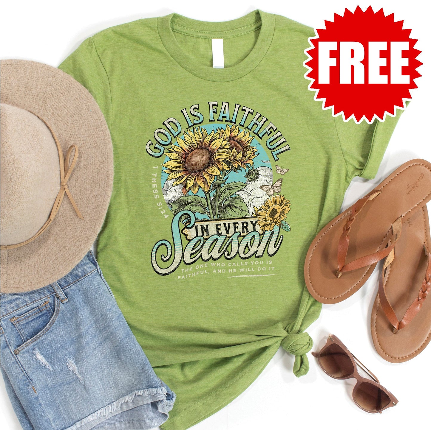 God Is Faithful Tee - Heather Green
