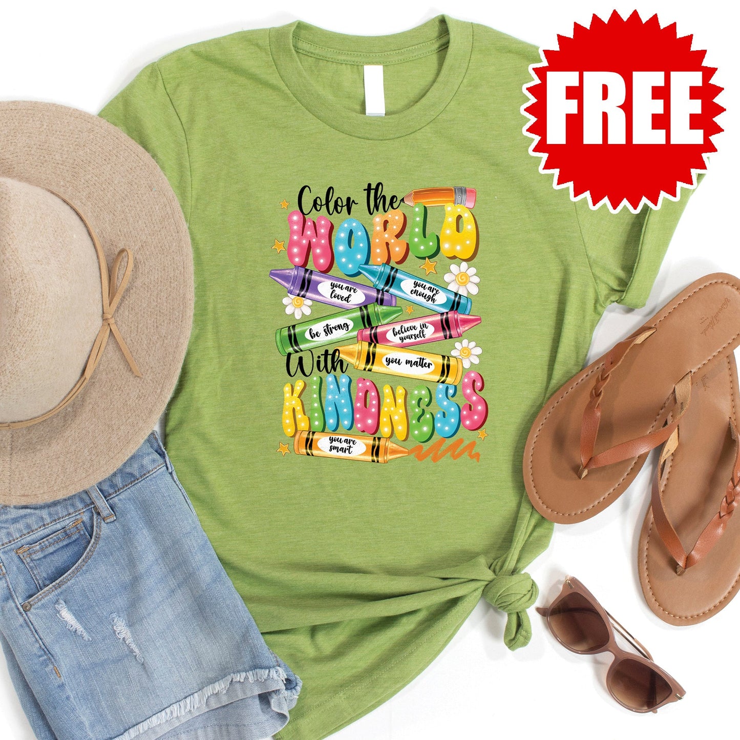 Color the World Tee - Heather Green - FREE
