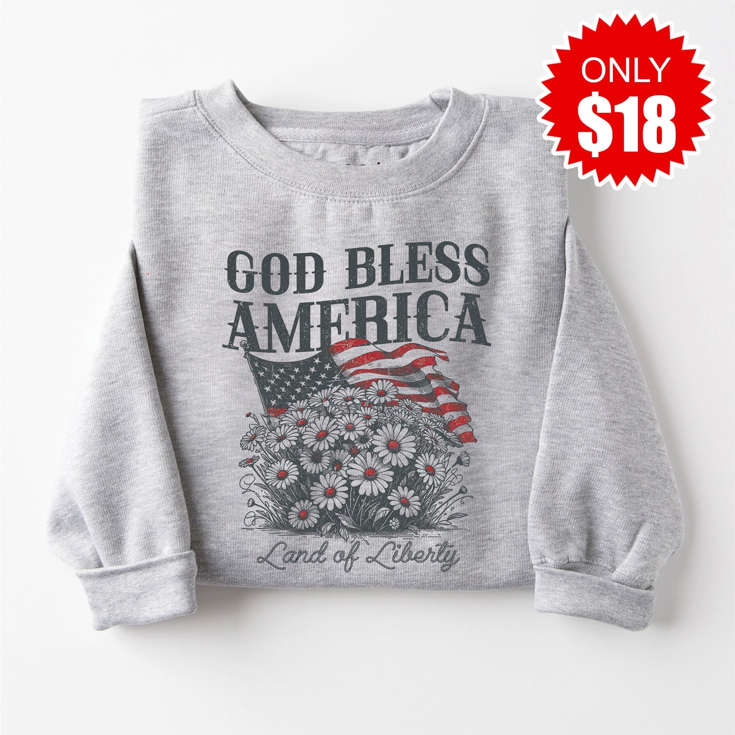 God Bless America Sweatshirt - Heather Grey - 18