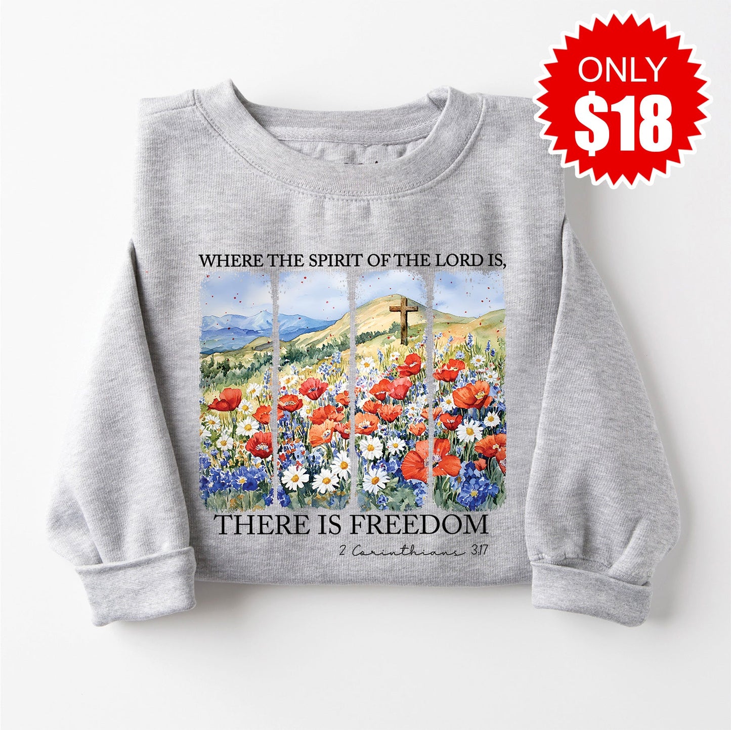 There If Freedom Floral Sweatshirt - Heather Grey - 18