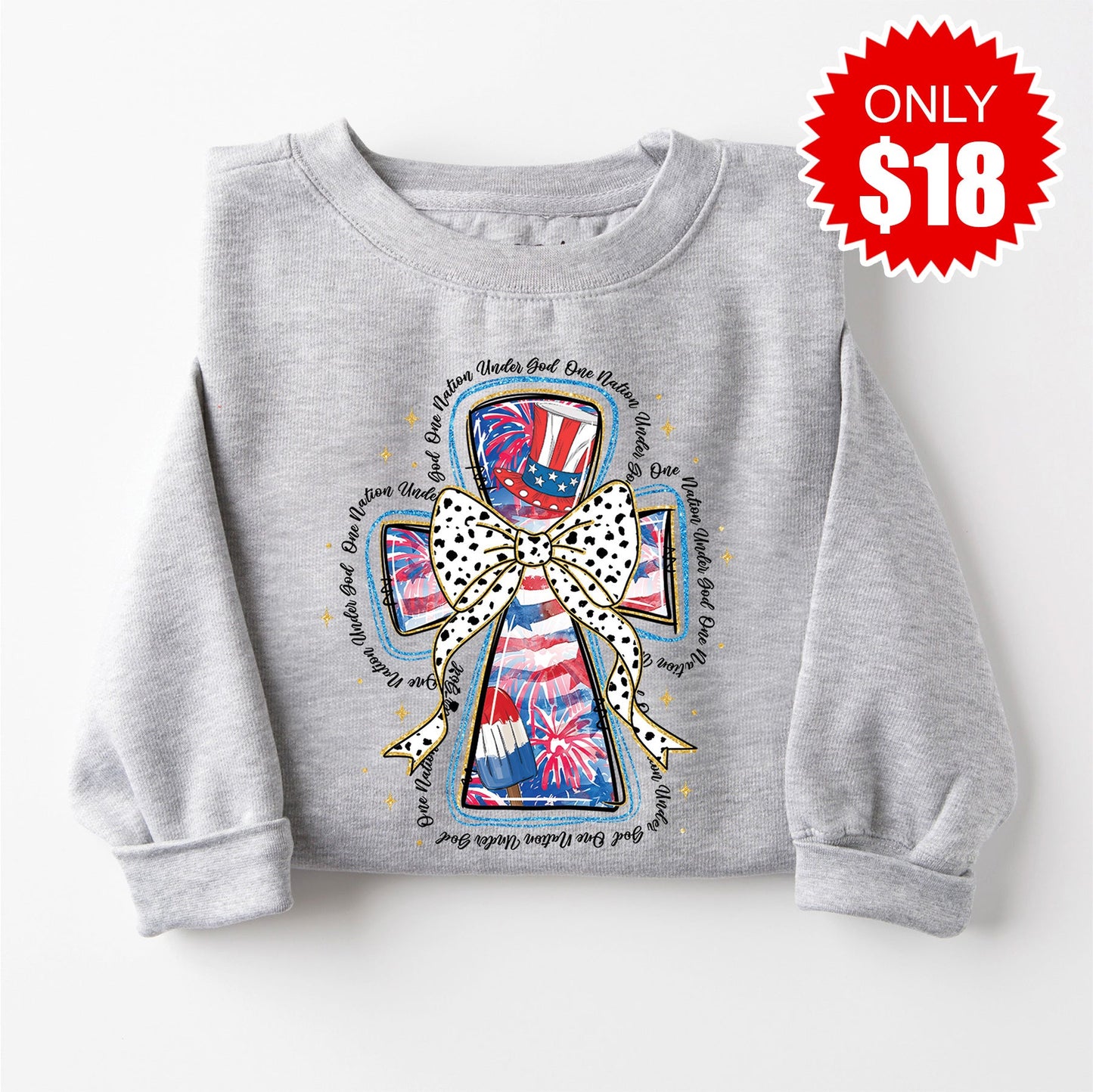 One Nation Under God Sweatshirt - Heather Grey - 18