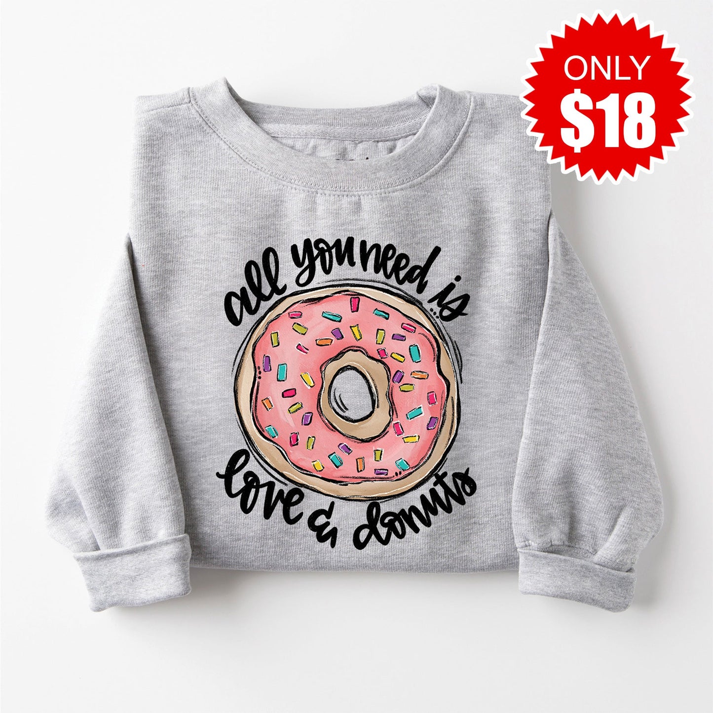 Love and Donuts Sweatshirt - Heather Grey - 18