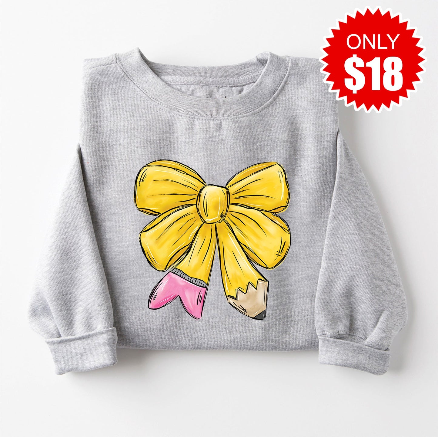 Pencil Bow Sweatshirt - Heather Grey - 18