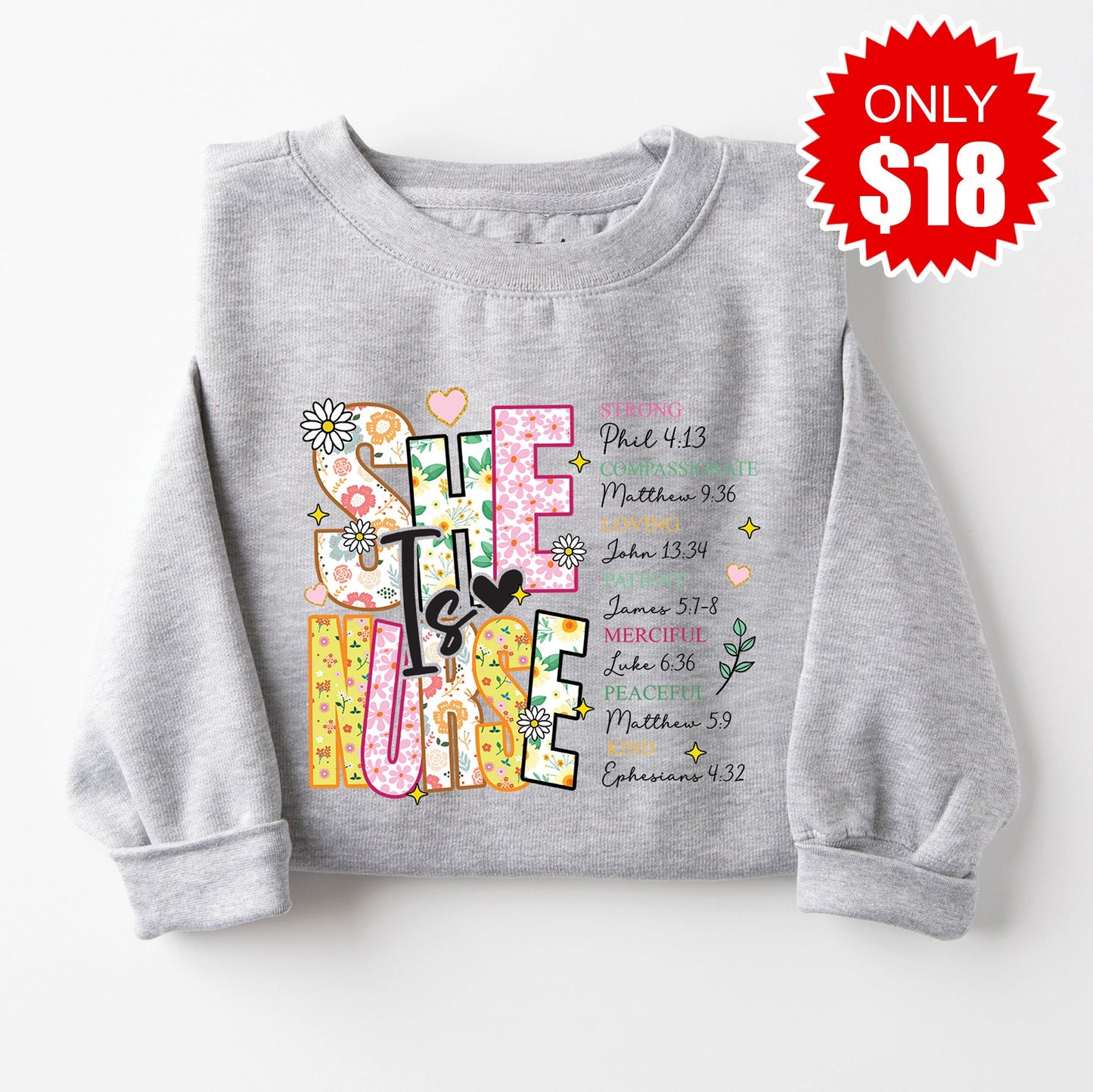 She Is Nurse Sweatshirt - Heather Grey - 18