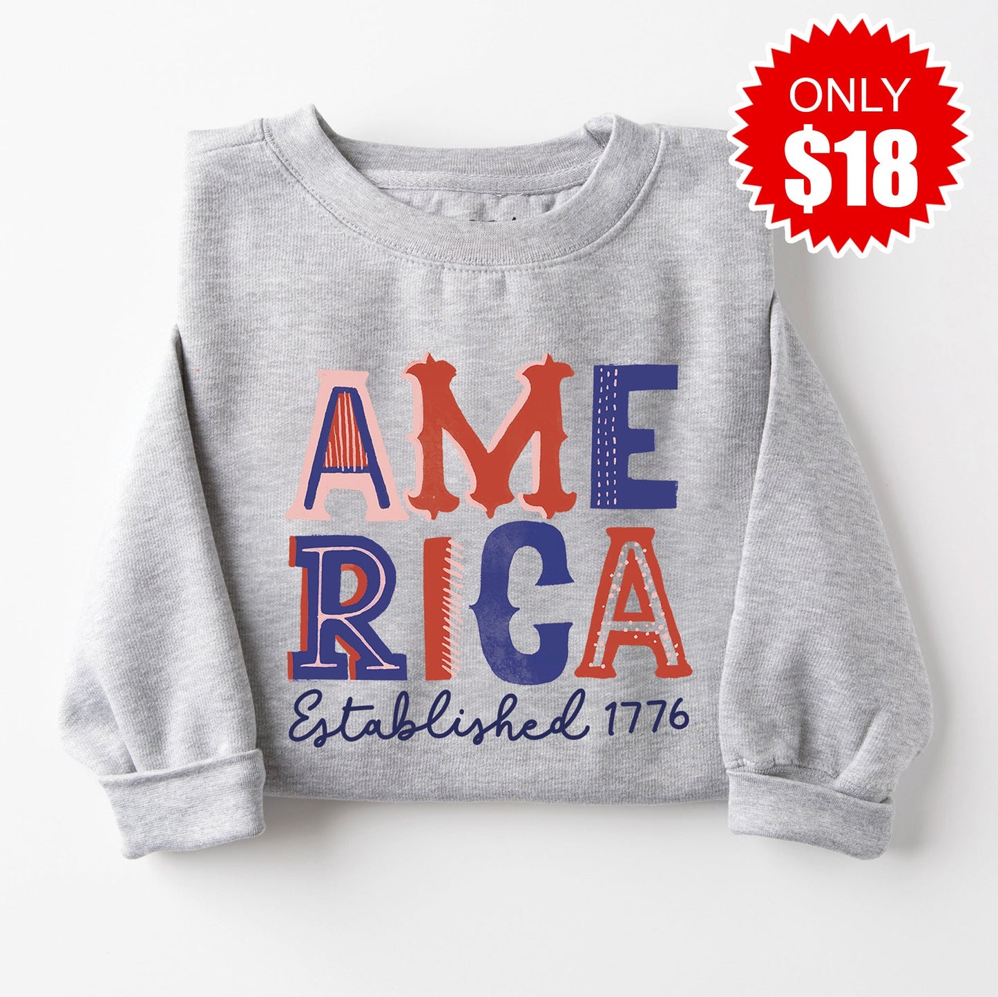 America - Est. 1776 Sweatshirt - Heather Grey - 18