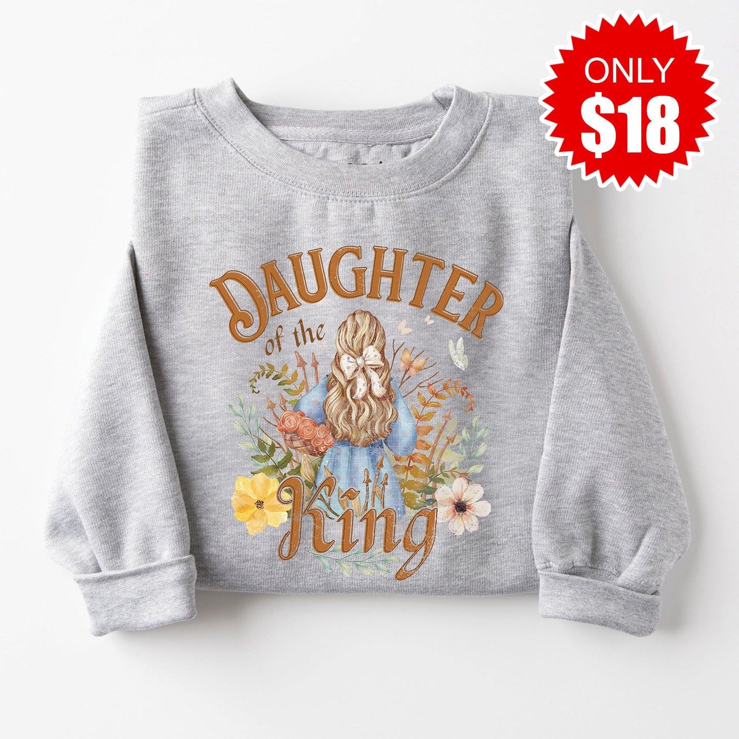 Daughter of the King Watercolor Sweatshirt - Heather Grey - 18