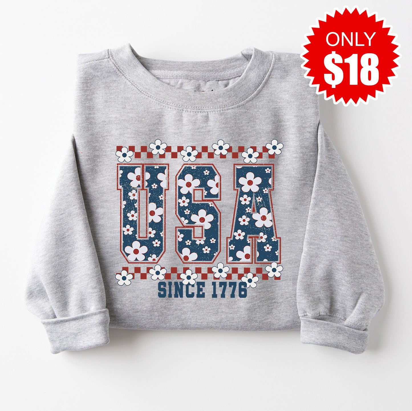 USA Varsity Floral Sweatshirt - Heather Grey - 18