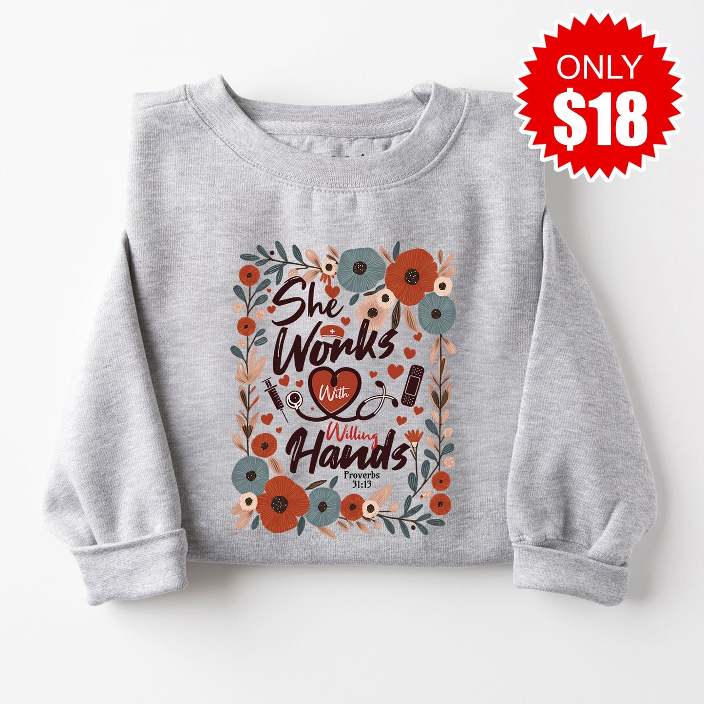 She Works Sweatshirt - Heather Grey - 18