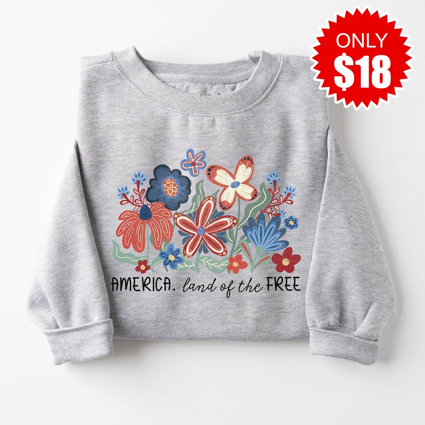 Land Of The Free Sweatshirt - Heather Grey - 18 Style002