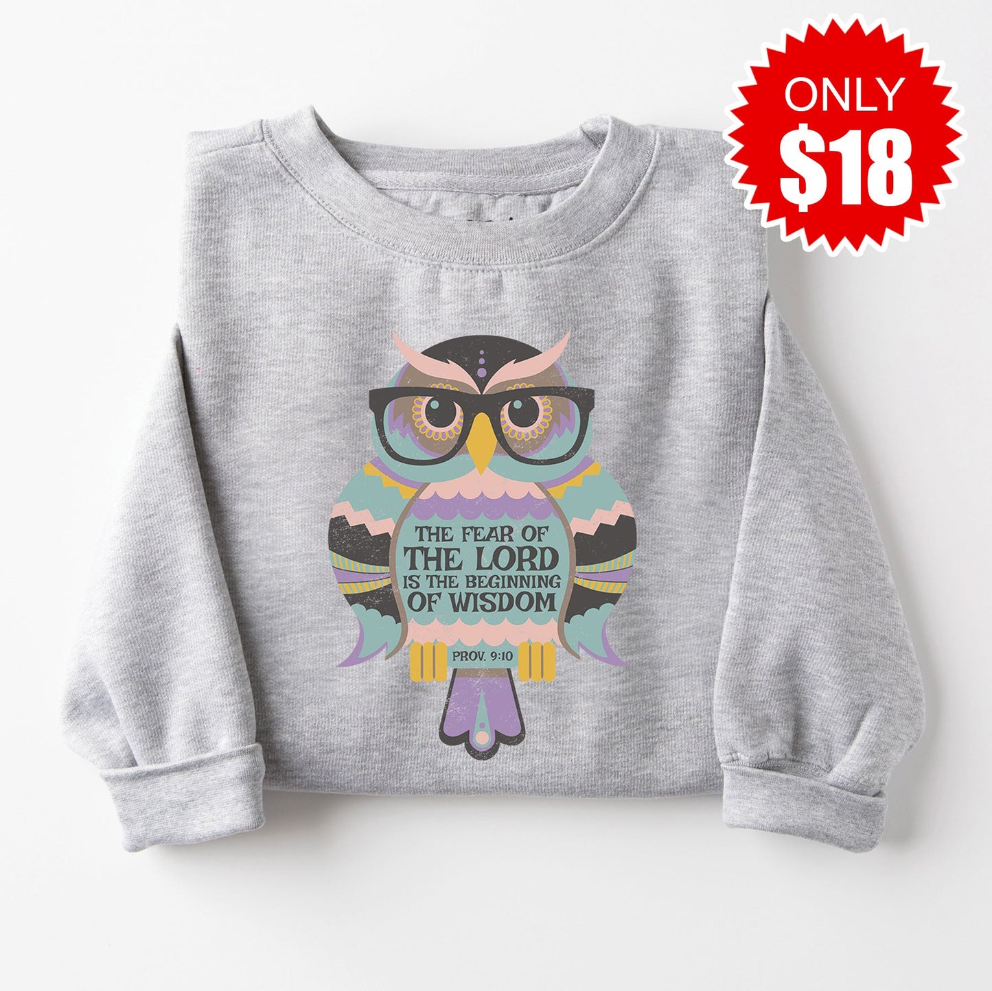 Wisdom Owl Sweatshirt - Heather Grey - 18