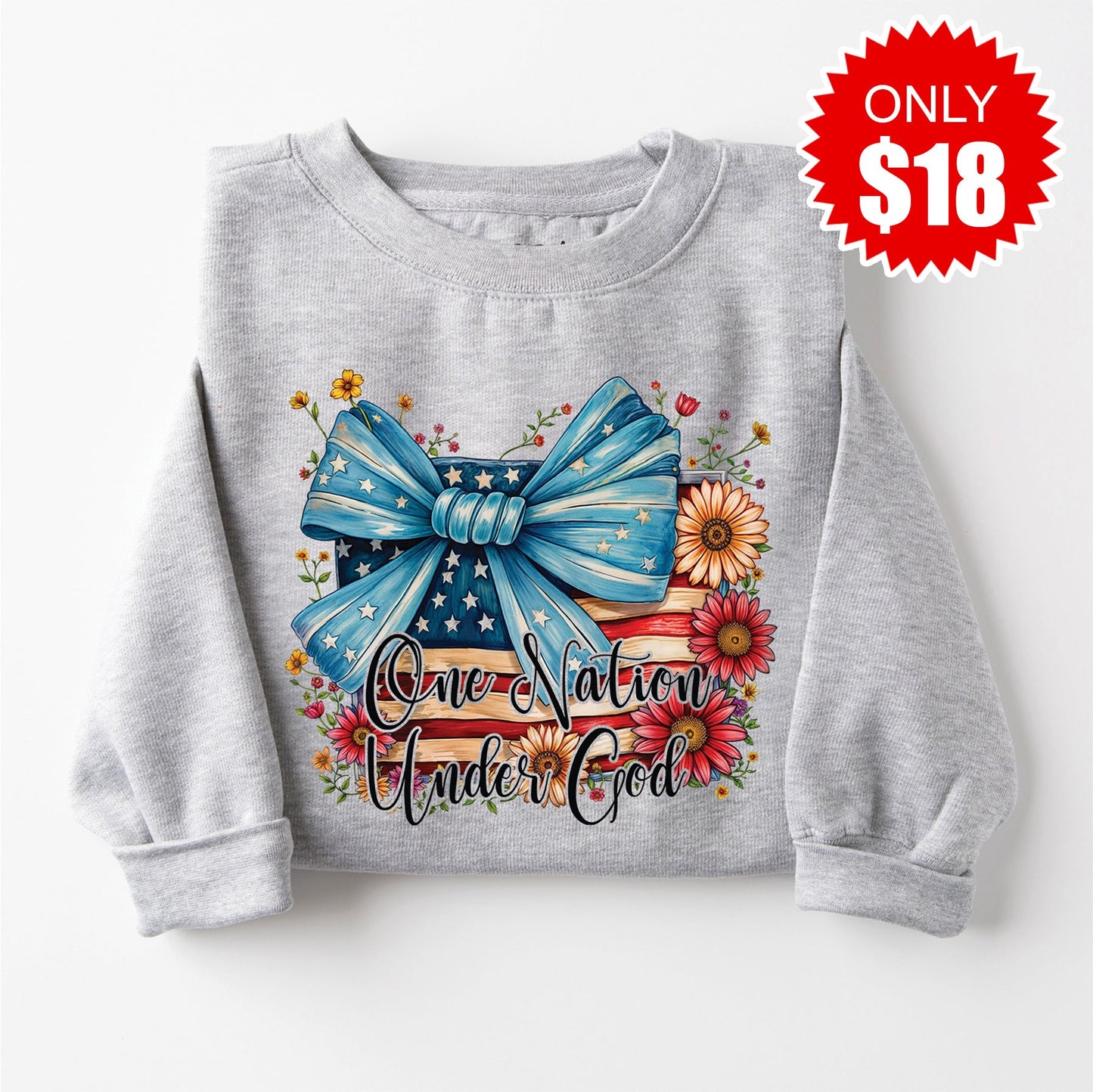 One Nation Under God Ribbon Sweatshirt - Heather Grey - 18