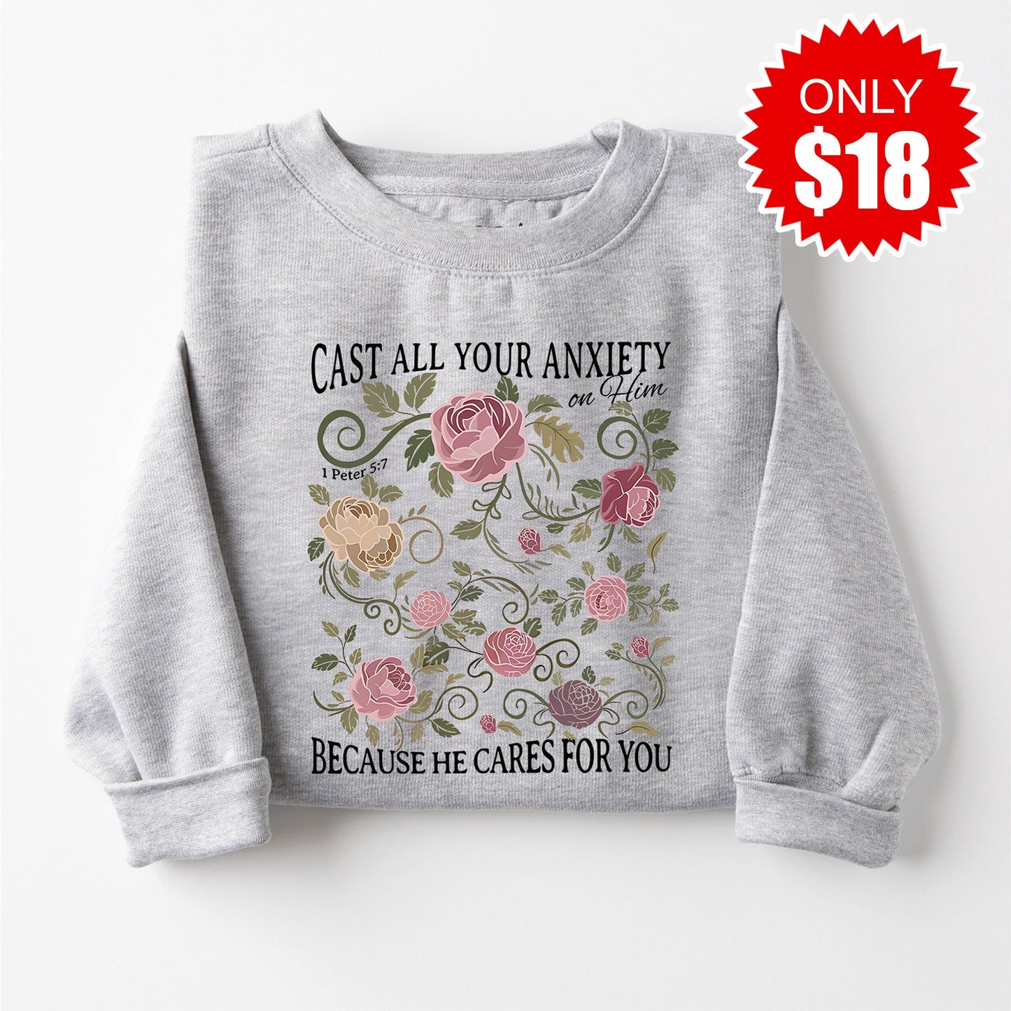 Cast all your Anxiety Sweatshirt - Heather Grey - 18