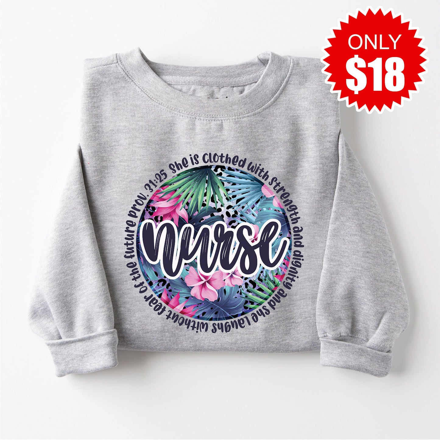 Nurse Tropical Sweatshirt - Heather Grey - 18