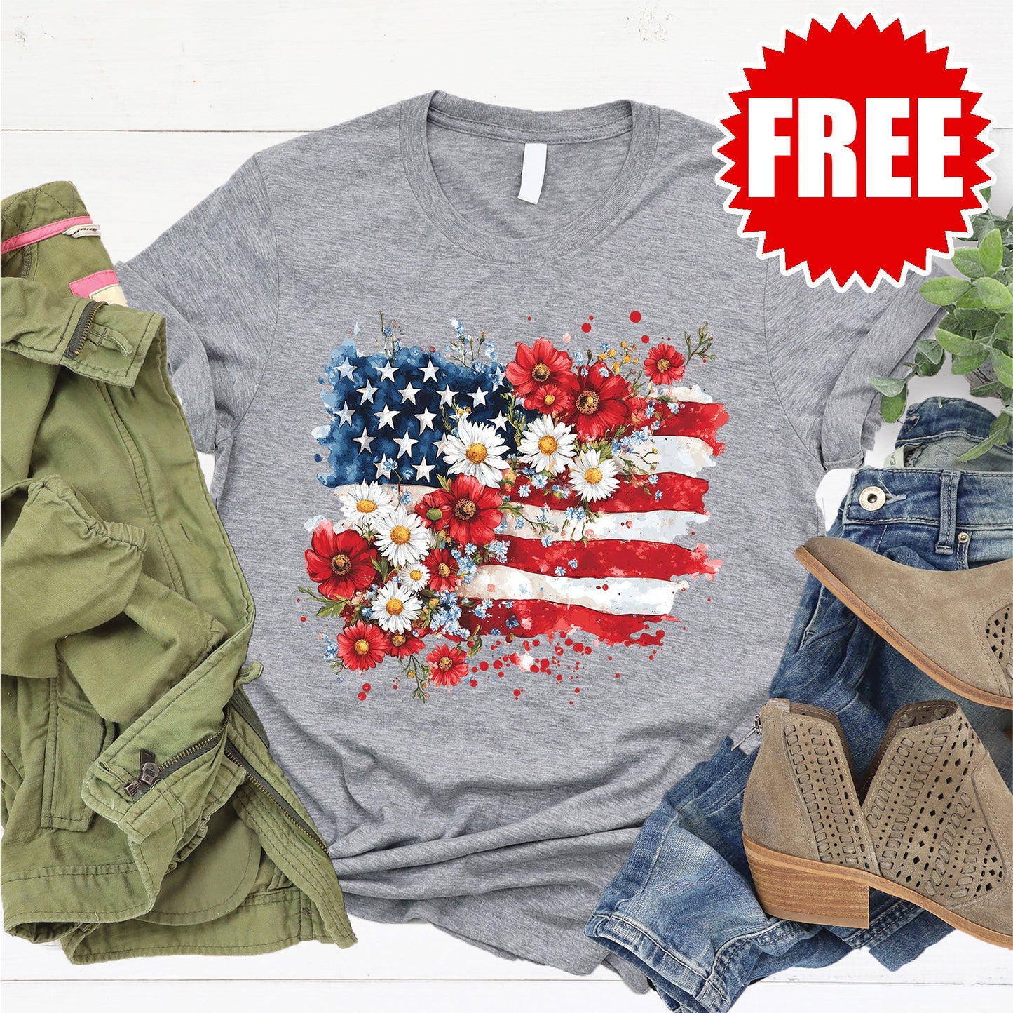 Floral Flag Tee - Heather Grey - 0 Style001