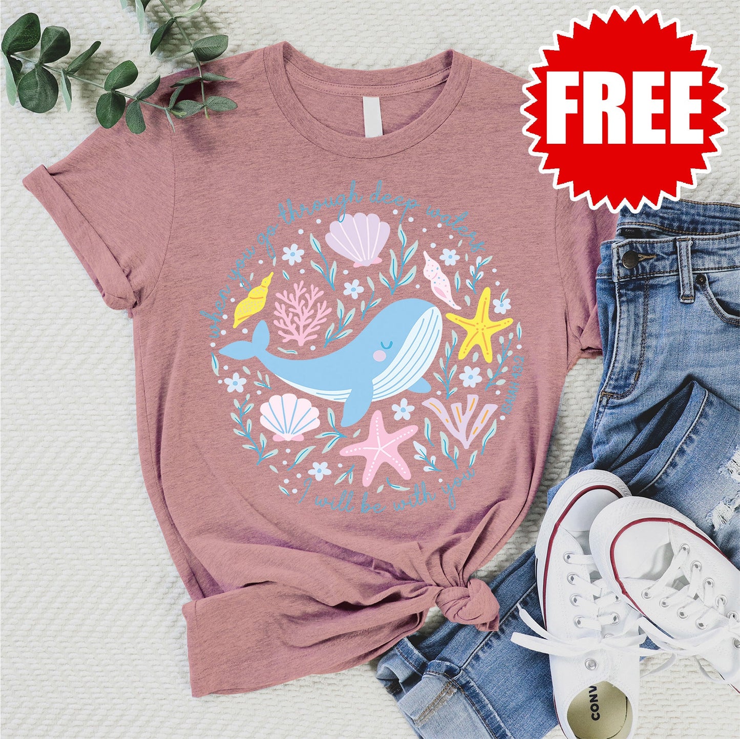 Deep Waters Whale Tee - Heather Guava - 0
