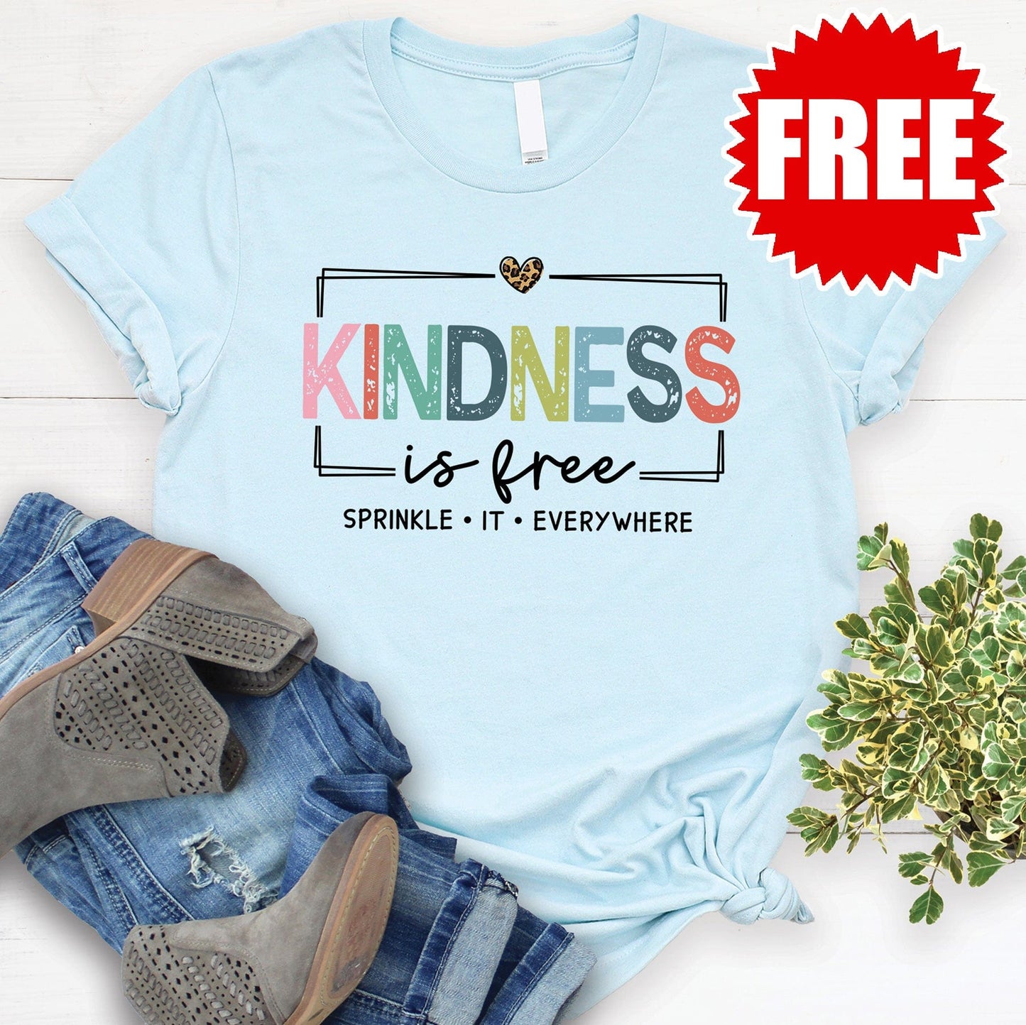 Kindness is Free Tee - Heather Ice Blue